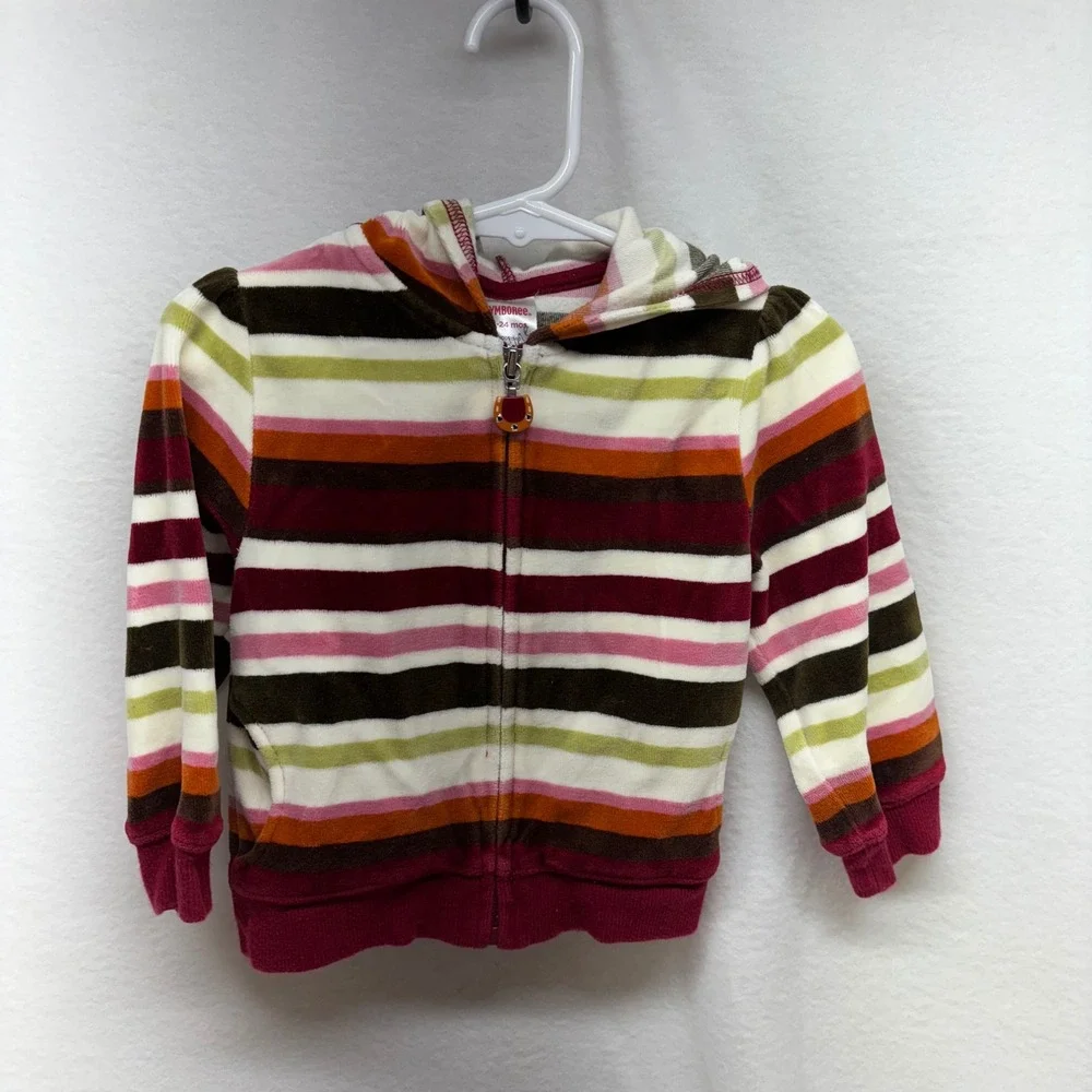 Gymboree Baby Toddler‎ Girls Velour Striped Zip Hoodie Jacket 18-24 Months